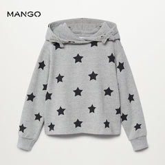 MANGO GREY STARS PRINTED HOODED SWEATSHIRT