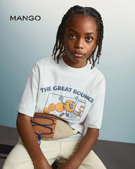 MANGO HEATHER GREY PRINTED COTTON BLEND T-SHIRT 27094410