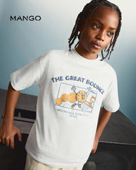 MANGO HEATHER GREY PRINTED COTTON BLEND T-SHIRT 27094410