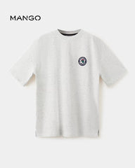 MANGO HEATHER GREY SHORT SLEEVE PRINTED T-SHIRT