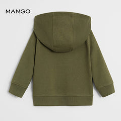 MANGO KHAKI BEAR APPLIQUE HOODED SWEATSHIRT