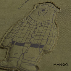 MANGO KHAKI BEAR APPLIQUE HOODED SWEATSHIRT