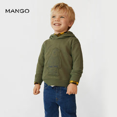 MANGO KHAKI BEAR APPLIQUE HOODED SWEATSHIRT