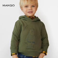 MANGO KHAKI BEAR APPLIQUE HOODED SWEATSHIRT