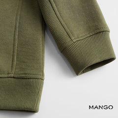 MANGO KHAKI BEAR APPLIQUE HOODED SWEATSHIRT