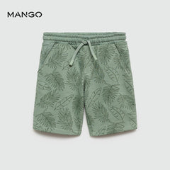 MANGO KHAKI LEAF PRINT BERMUDA SHORTS