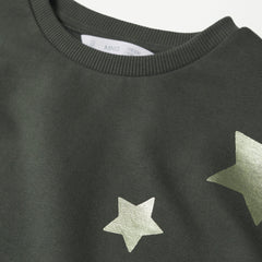 MANGO KHAKI STAR PRINTED COTTON SWEATSHIRT