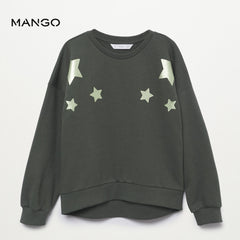 MANGO KHAKI STAR PRINTED COTTON SWEATSHIRT
