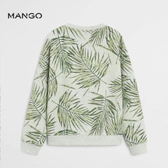 MANGO HEATHER GREY LEAVES PRINTED SWEATSHIRT