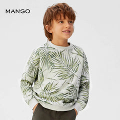 MANGO HEATHER GREY LEAVES PRINTED SWEATSHIRT