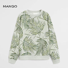 MANGO HEATHER GREY LEAVES PRINTED SWEATSHIRT