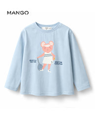 MANGO LIGHT BLUE FULL SLEEVE PRINTED T-SHIRT