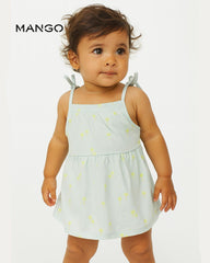 MANGO LIGHT GREEN PRINTED STRAP DRESS