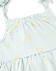 MANGO LIGHT GREEN PRINTED STRAP DRESS