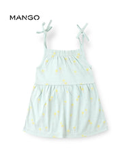 MANGO LIGHT GREEN PRINTED STRAP DRESS