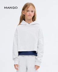 MANGO LIGHT GREY GIRLS PRINTED CROP HOODIE 1713294