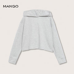 MANGO LIGHT GREY LONG SLEEVE HOODED T-SHIRT