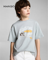 MANGO LIGHT GREY SURF PRINTED T-SHIRT