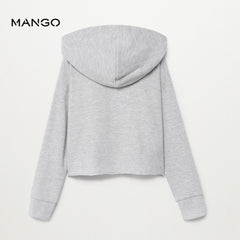 MANGO LIGHT GREY ZIPPED CROPPED HOODIE