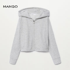 MANGO LIGHT GREY ZIPPED CROPPED HOODIE
