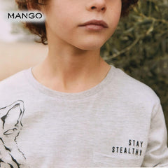 MANGO LION PRINTED LIGHT GREY T-SHIRT