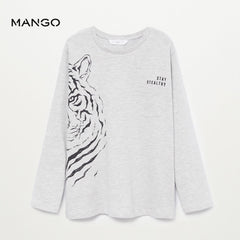 MANGO LION PRINTED LIGHT GREY T-SHIRT