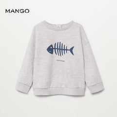 MANGO MEDIUM GREY FISH & FRIENDS COTTON SWEATSHIRT
