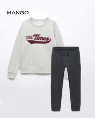 MANGO MEDIUM GREY GOOD TIMES PRINTED SWEATSHIRT WITH TROUSER SET