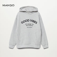 MANGO MEDIUM GREY GOOD VIBES HOODED SWEATSHIRT