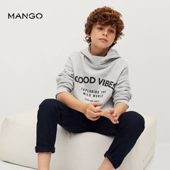 MANGO MEDIUM GREY GOOD VIBES HOODED SWEATSHIRT