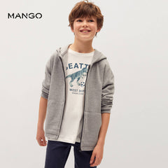 MANGO MEDIUM GREY ORGANIC COTTON ZIPPER HOODIE