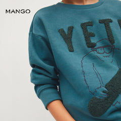 MANGO MINT GREEN YETI PRINT SWEATSHIRT