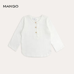MANGO NATURAL WHITE COTTON LONG SLEEVE T-SHIRT
