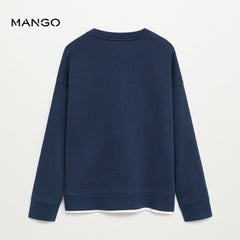 MANGO NAVY BLUE PLAIN ORGANIC COTTON SWEATSHIRT