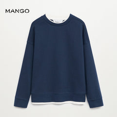 MANGO NAVY BLUE PLAIN ORGANIC COTTON SWEATSHIRT