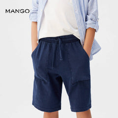 MANGO Navy Blue Jogger Cotton Bermuda Shorts