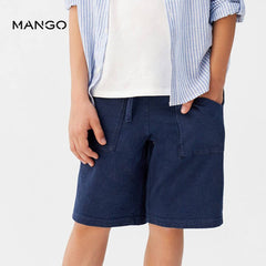 MANGO Navy Blue Jogger Cotton Bermuda Shorts