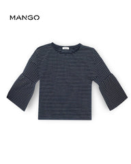 MANGO NAVY STRIPED BELL SLEEVE T-SHIRT