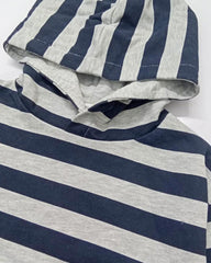 MANGO NAVY STRIPED HOODED SWEATSHIRT