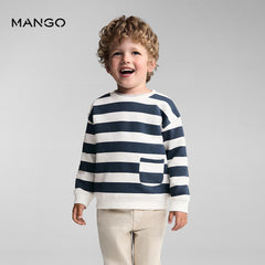 MANGO NAVY STRIPED SWEATSHIRT WITH POCKET 77013288