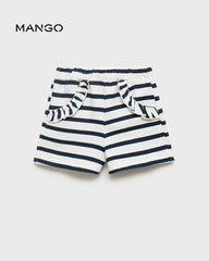 MANGO NAVY STRIPED SHORTS WITH RUFFLE POCKETS