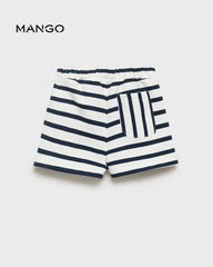 MANGO NAVY STRIPED SHORTS WITH RUFFLE POCKETS