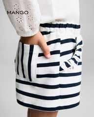 MANGO NAVY STRIPED SHORTS WITH RUFFLE POCKETS