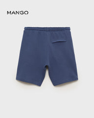 MANGO NAVY TEXTURED ELASTIC WAIST BERMUDA SHORTS