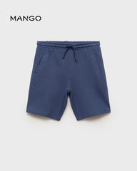 MANGO NAVY TEXTURED ELASTIC WAIST BERMUDA SHORTS