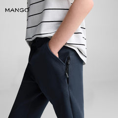 MANGO NAVY ZIPPER COTTON JOGGER STYLE TROUSER 4457