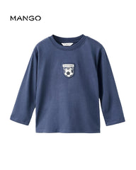 MANGO NIGHT BLUE EMBROIDERED PRINTED T-SHIRT