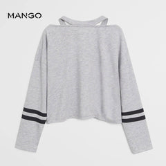 MANGO OFF SHOULDERS GREY TSHIRT