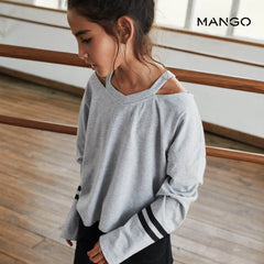 MANGO OFF SHOULDERS GREY TSHIRT