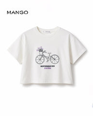 MANGO OFF WHITE BOXY CROP GRAPHIC T-SHIRT